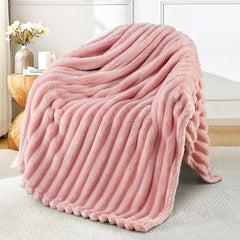 Exclusivo Mezcla Pink Fleece Throw Blanket, Soft Striped Jacquard, 127x152cm