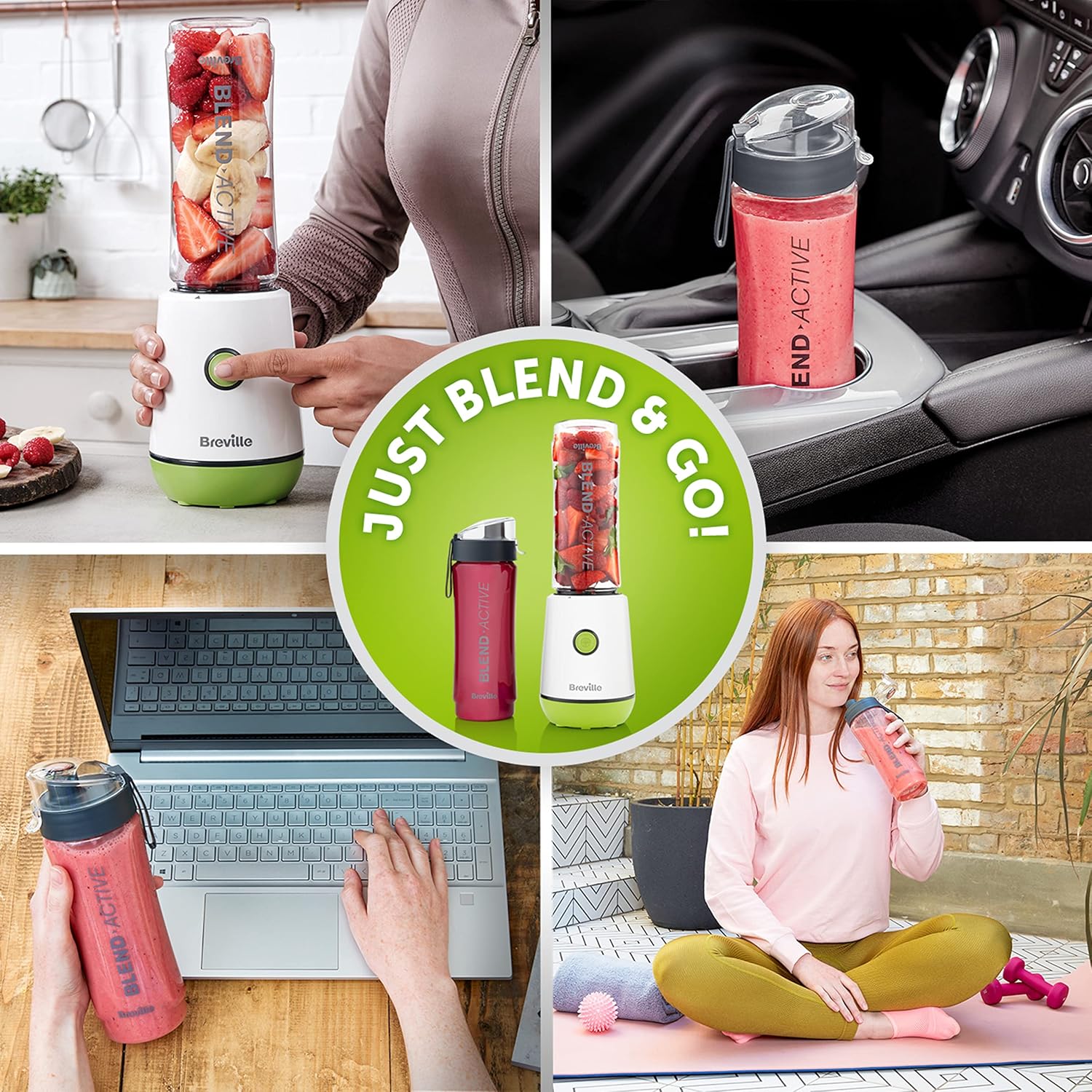 Active Personal Blender & Smoothie Maker – 350W Motor with 2 Portable 600ml Bottles & Leak-Proof Lids – White & Green