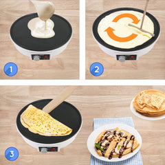 StarBlue 30.5cm White Electric Pancake & Crepe Maker 1000W – Adjustable Thermostat