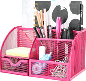7-Compartment Mesh Desk Organizer Caddy – Multifunctional Pencil Holder, Black