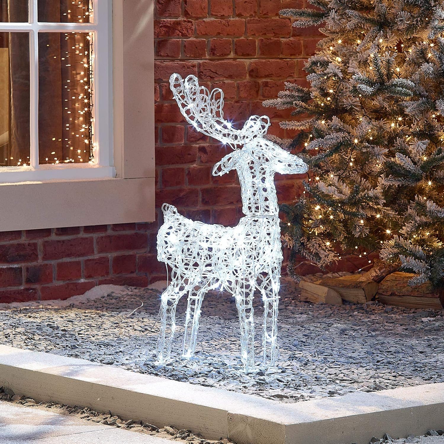 80cm Miracle Christmas Reindeer Figure - 100 LED Lights - Outdoor/Indoor - Mains Powered - Energy Efficient - Soft Acrylic - Cool White