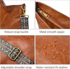 Women’s Fashion Hobo Bag – Vegan Leather Crossbody Purse with Adjustable Guitar Strap