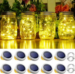 30 LED solar mason jar lights (10 packs). Updated fairy firefly string lights with hangers, waterproof, and ideal for patio, yard, garden, and party decoration. (Jars not included)