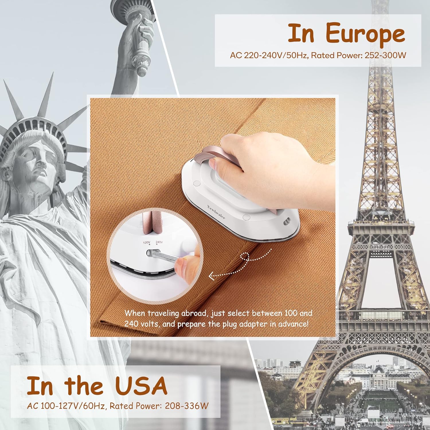 Mini Travel Iron Dual Voltage Ceramic Soleplate