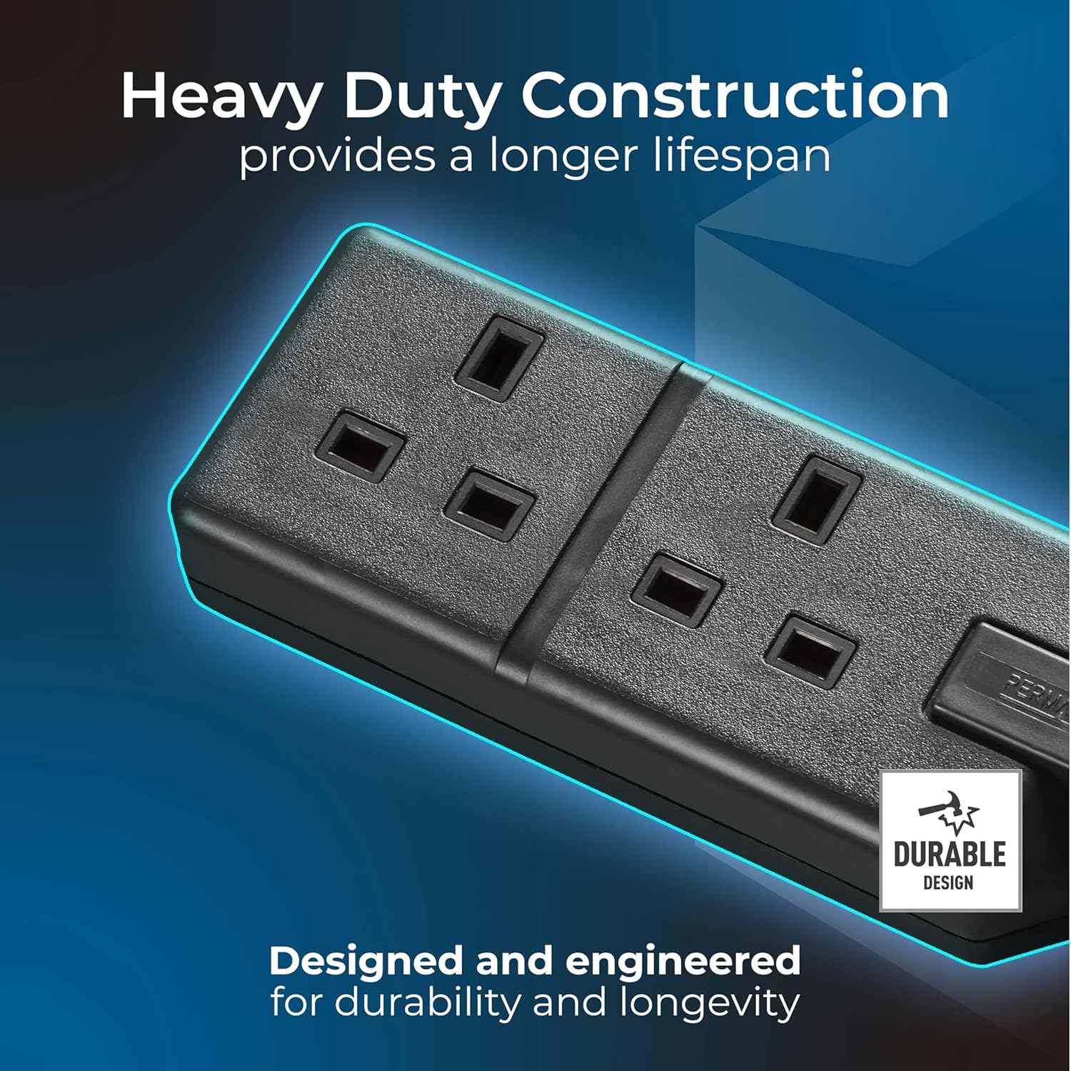 Two Socket Double Extension Lead 4m Heavy Duty Black