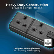 Two Socket Double Extension Lead 4m Heavy Duty Black