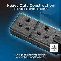 Two Socket Double Extension Lead 4m Heavy Duty Black