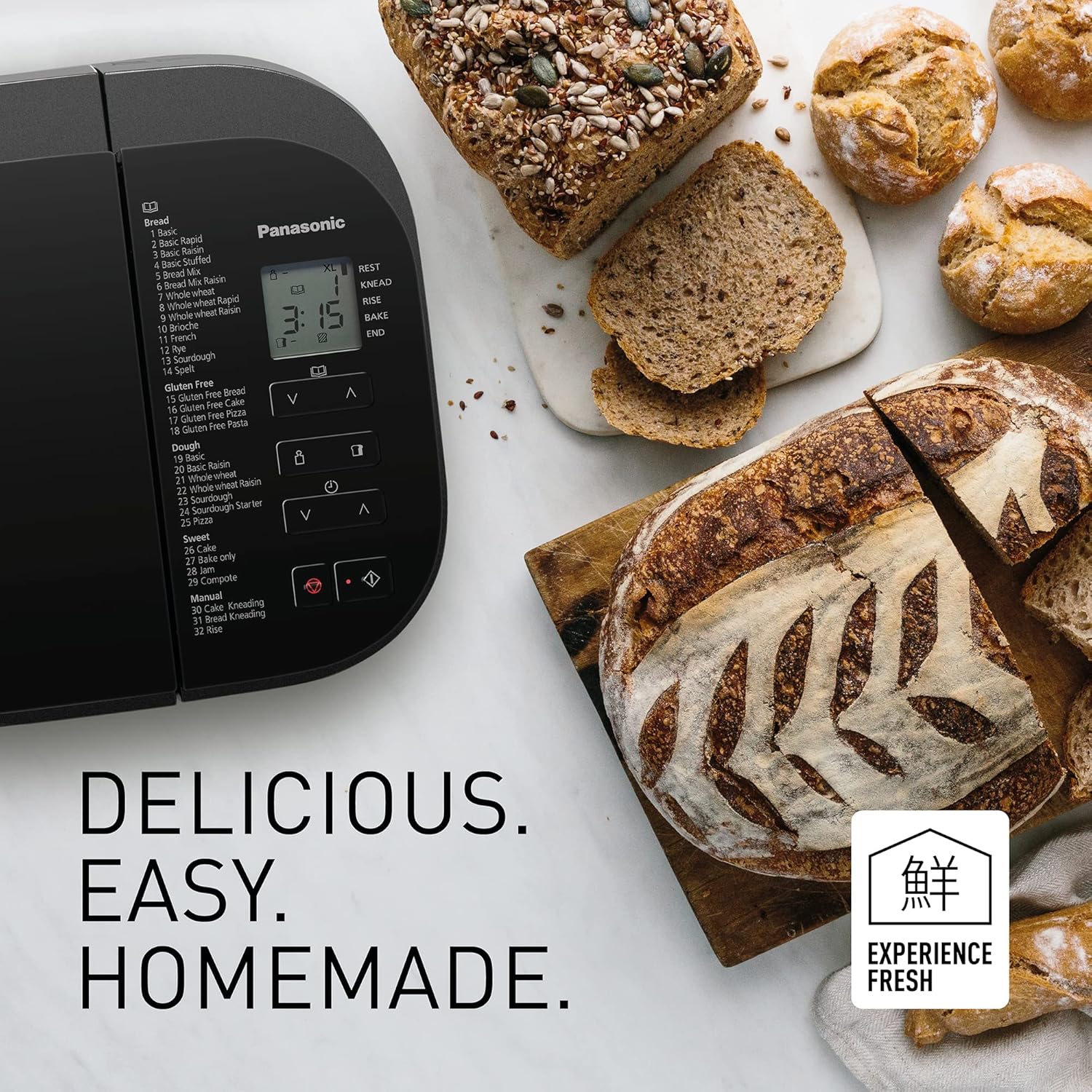 Automatic Bread Maker with Yeast & Nuts Dispenser – 32 Programmes, Gluten-Free Modes, Dual Temp Sensors – Stainless Steel