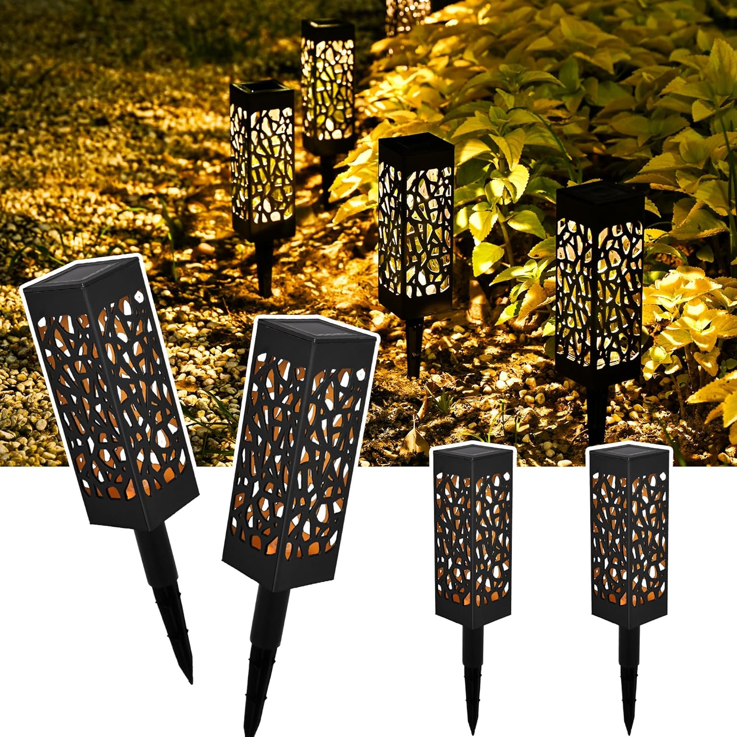 Solar Lights Outdoor Garden,Garden Solar Lights Waterproof, Outdoor Solar Lights for Lawn, Patio,Yard,Pathway,4 Pack,Warm White,Auto On/Off