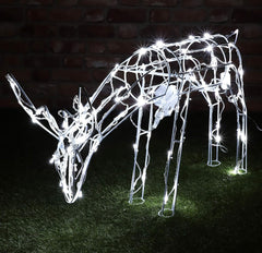 Brighten your holidays with this 79cm animated reindeer, adorned with white LED lights for a festive Christmas touch.