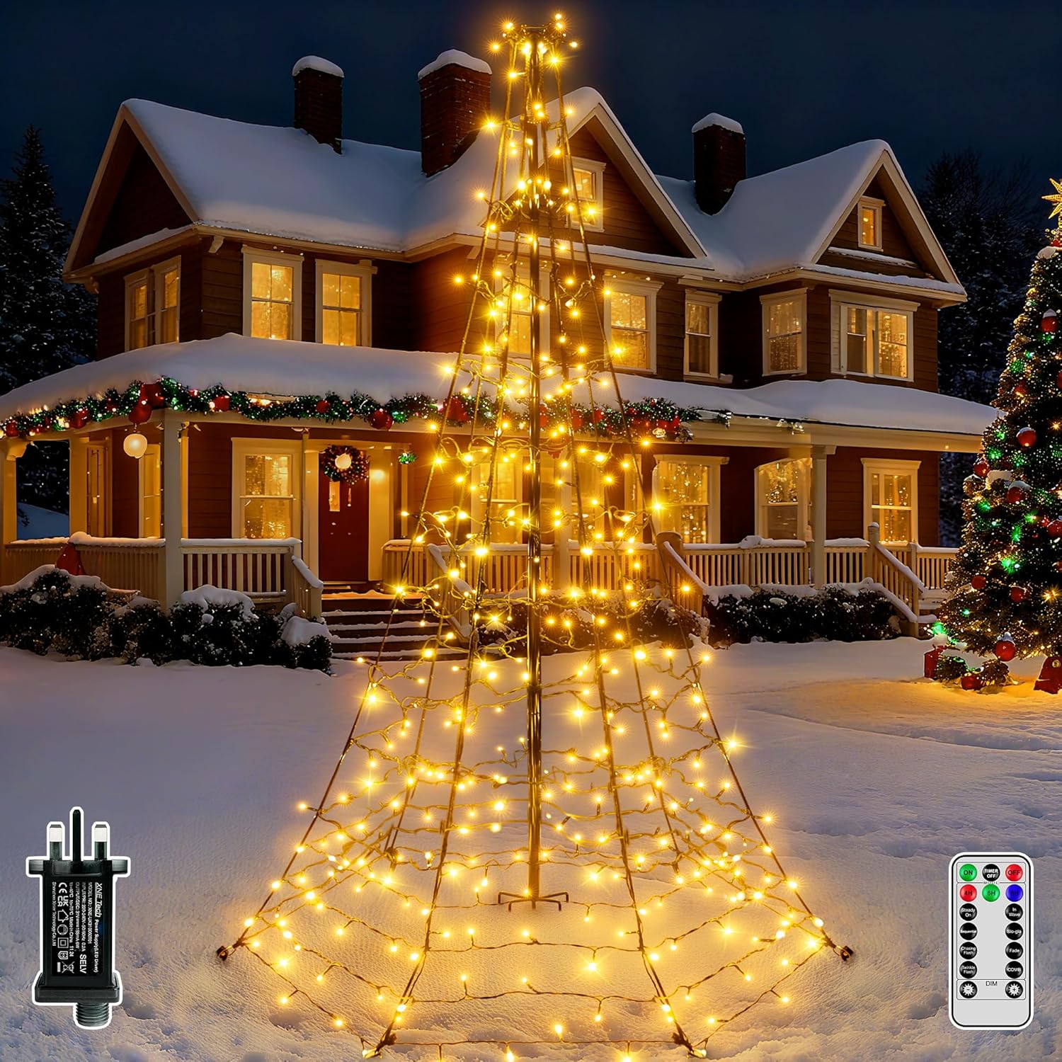 1.8m outdoor Christmas tree lights with 202 warm white LEDs