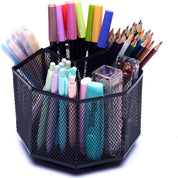 360° Rotating Mesh Desk Organizer Caddy – Multifunctional Pencil Holder, Black