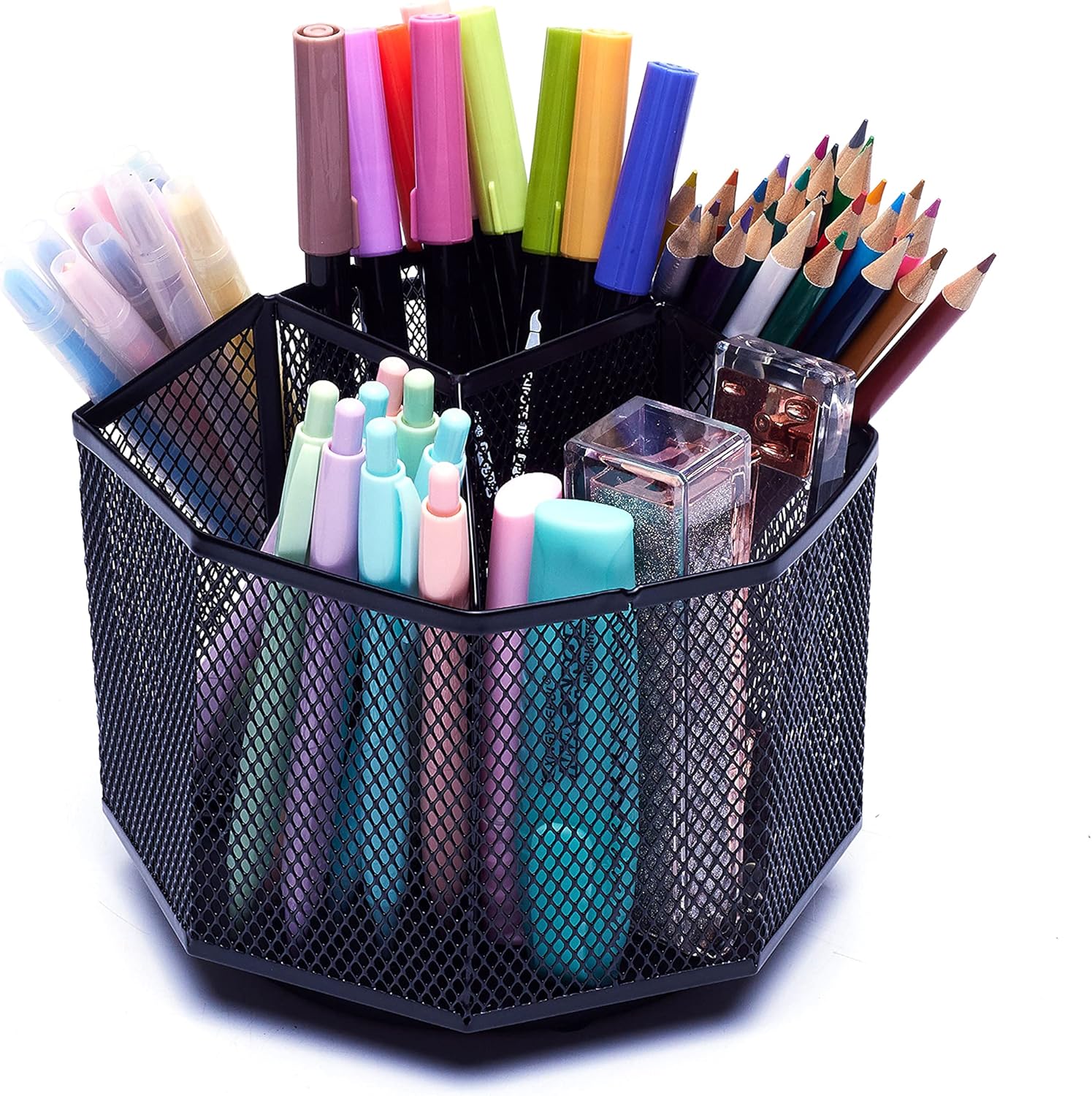 360° Rotating Mesh Desk Organizer Caddy – Multifunctional Pencil Holder, Black