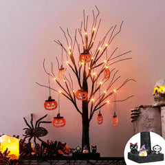 Small Black Glitter Halloween Tree with 24 Orange LED Lights 60cm