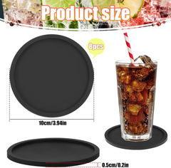 8-Piece Black Silicone Drink Coasters – Thick Round Mats for Coffee, Beer & Bar