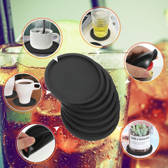 8-Piece Black Silicone Drink Coasters – Thick Round Mats for Coffee, Beer & Bar