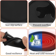 8-Piece Black Silicone Drink Coasters – Thick Round Mats for Coffee, Beer & Bar