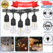 48FT Outdoor LED String Lights, S14 Festoon Lights with 15 E27 Sockets, IP65 Waterproof, 2700K Warm White for Garden, Patio, Party