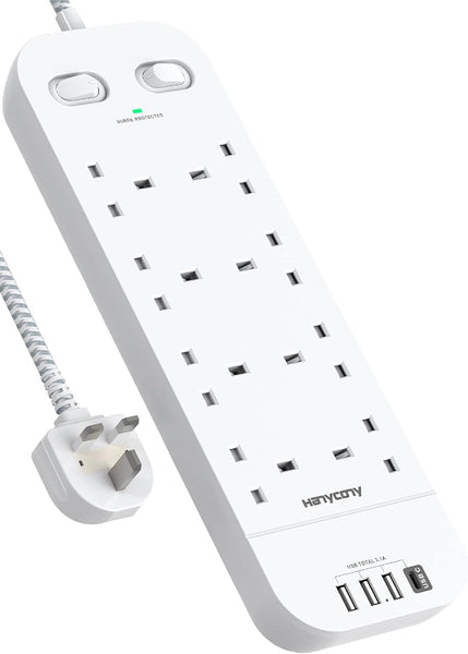 8-Way Extension Lead with 4 USB Ports, 1800J Surge Protected Power Strip 1.8M