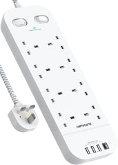 8-Way Extension Lead with 4 USB Ports, 1800J Surge Protected Power Strip 1.8M