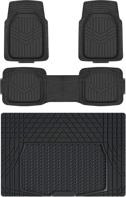 Basics 4-Piece Heavy Duty PVC Floor Mats with Cargo Liner – All-Weather, Black
