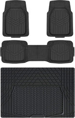 Basics 4-Piece Heavy Duty PVC Floor Mats with Cargo Liner – All-Weather, Black