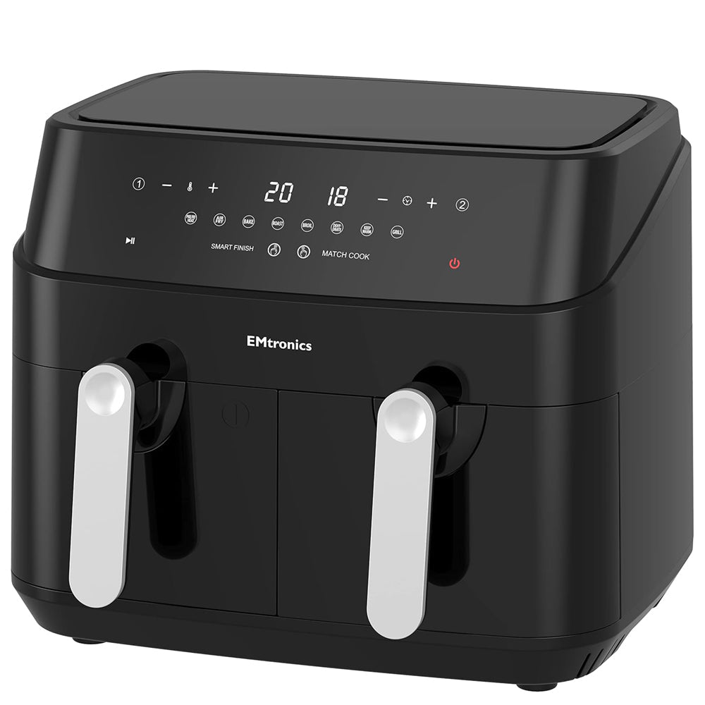 9L Dual Air Fryer XXL Family Size – 8 Preset Menus, Oil-Free Healthy Cooking, Easy Clean Interior, 99-Min Timer – Black