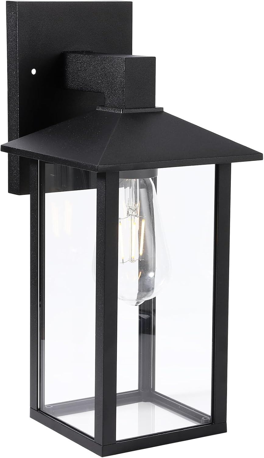 Outdoor Wall Lantern – Black Exterior Light Fixture with Glass Shade (1 Pack)