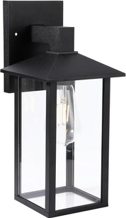 Outdoor Wall Lantern – Black Exterior Light Fixture with Glass Shade (1 Pack)
