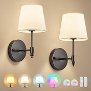 Gold Battery Wall Sconces Set – Floral Shade, RGB Light