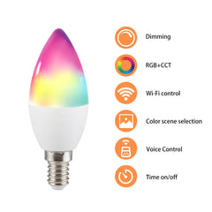 Smart WiFi LED E14 Bulb - Music Sync,  5W 2700K-6500K,RGB+Warm/Cool White, Alexa & Google Home Compatible