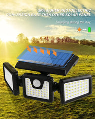 Upgraded Solar Lights Outdoor 3 Heads - 74 Solar Powered Wall Lights, 360° Rotatable, IP65 Waterproof