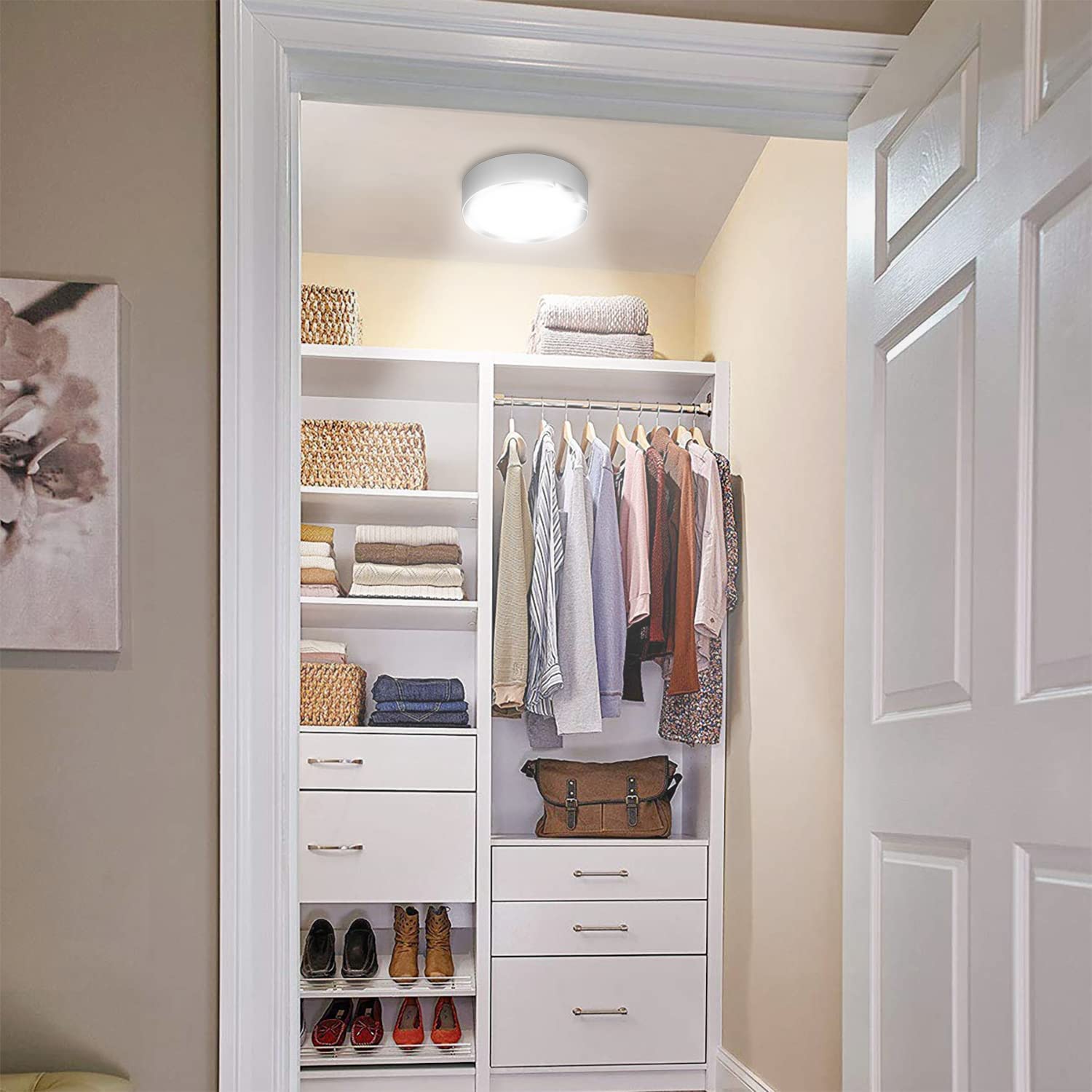 Motion Sensor Light Indoor, Battery Operated Ceiling Light, Battery Powered Shed Lights for Bathroom Porch Stairs Garage