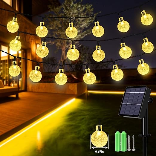 59Ft 100 LED Solar Globe String Lights – Multicolour, Waterproof, 8 Modes