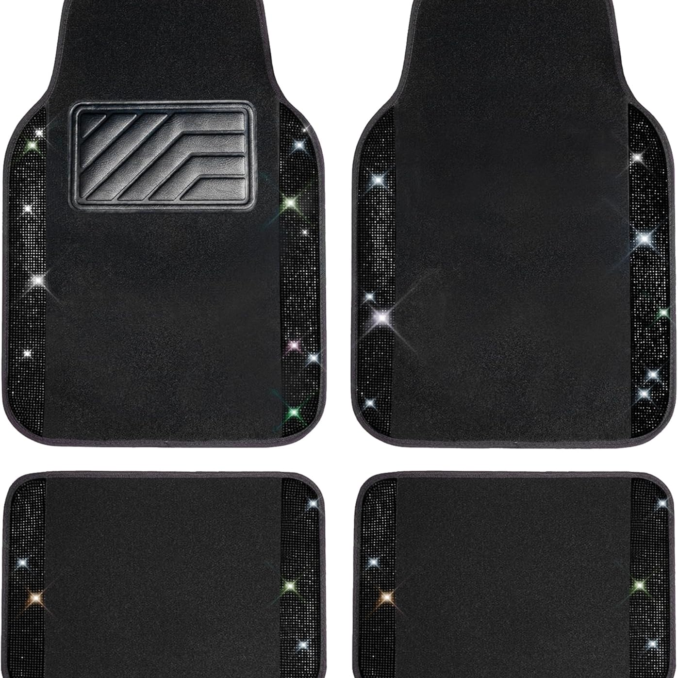Luxury Bling Diamond Car Floor Mats – 4PCS Sparkly Rhinestone Waterproof Set for Cars, SUVs & Vans (Black Silver)