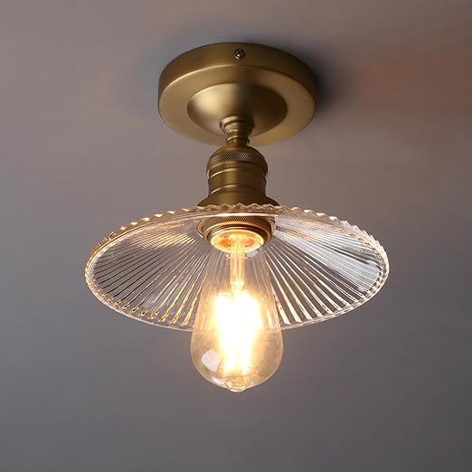 Vintage Ribbed Glass Pendant Ceiling Light, Cone Shade, E27 Base