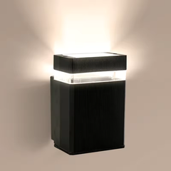 Modern Square LED Up/Down Wall Light, Waterproof Indoor/Outdoor Garden Porch Sconce - Black