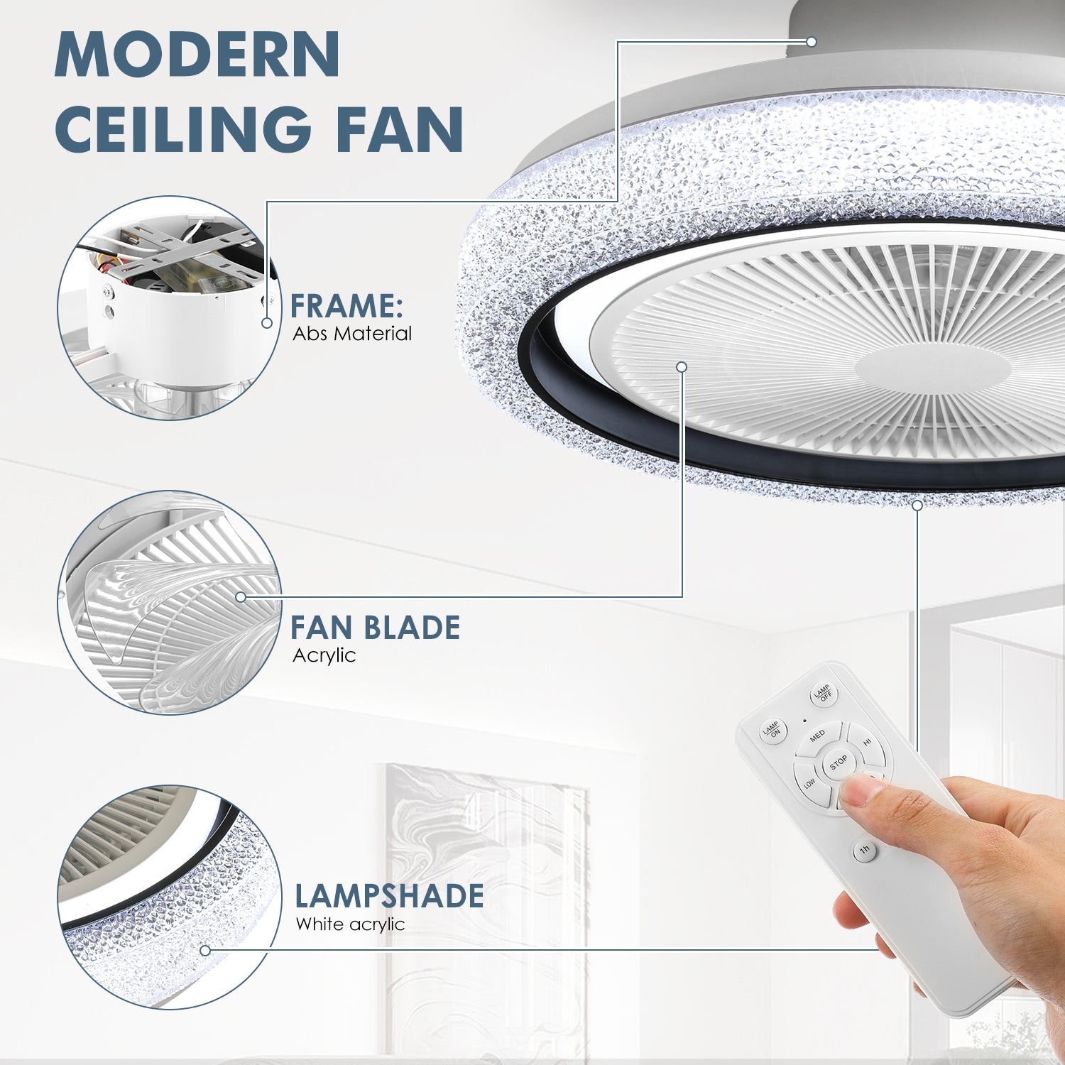 Smart RGB LED Ceiling Fan with Bluetooth Speaker & Remote Control – Modern Starry Sky Design