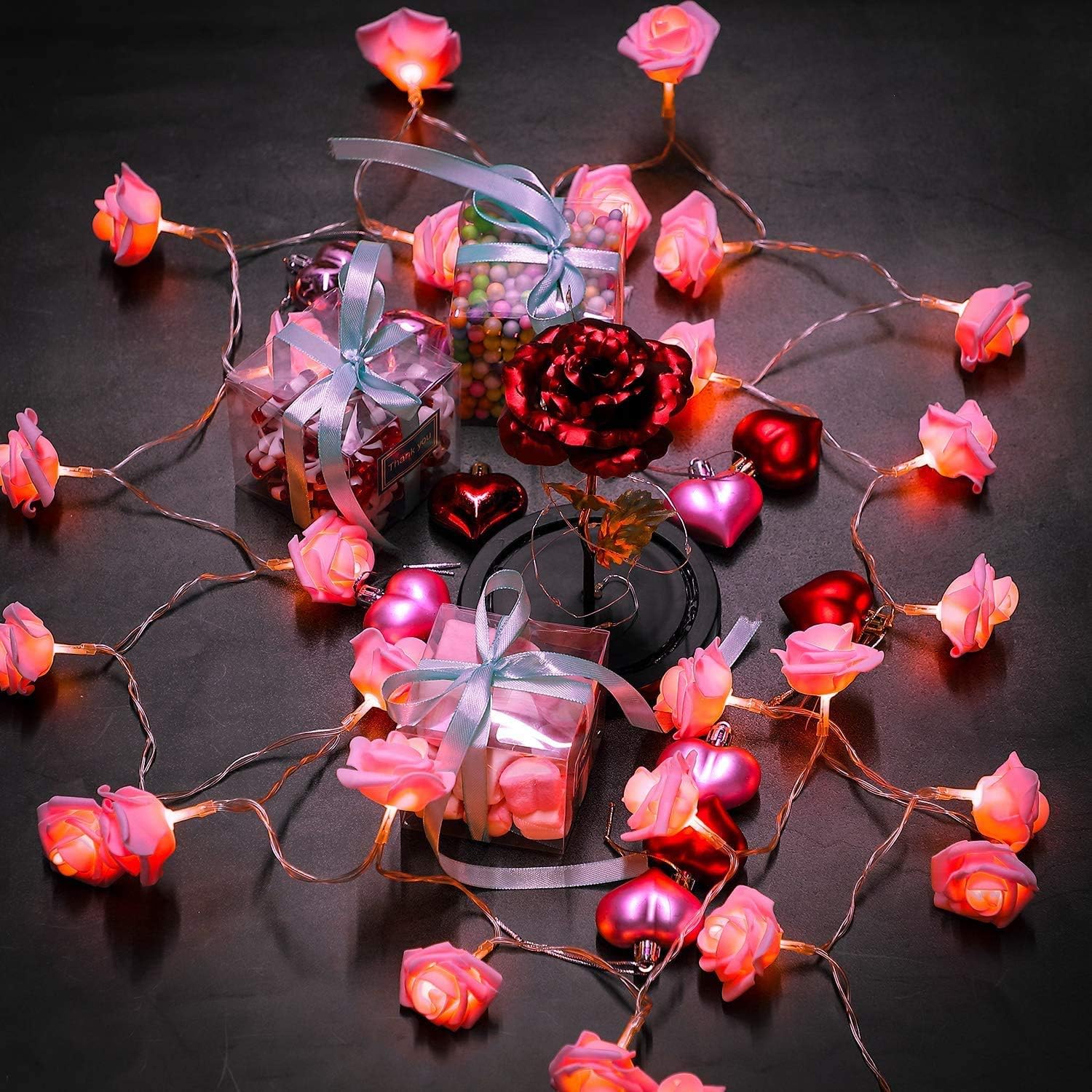 Romantic Pink Rose Fairy Lights – 20 LED Battery