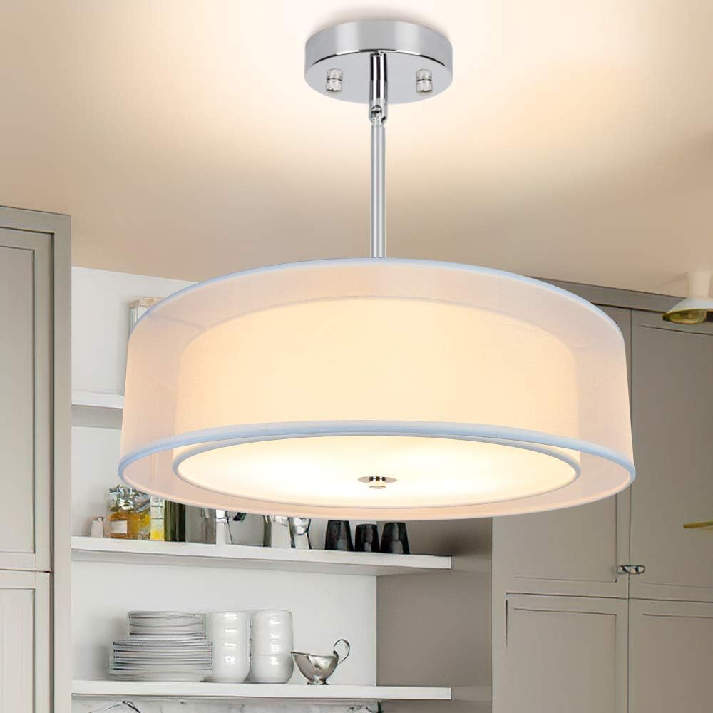 Modern Silver Drum Ceiling Light – 3-Bulb Semi Flush Mount Fixture