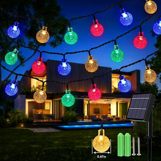 59ft Solar Globe String Lights, 100 LED, Waterproof, 8 Modes