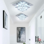 Crystal LED Ceiling Light – Modern K9 Crystal Chandelier, Stainless Steel Flush Mount Fixture for Dining & Living Room