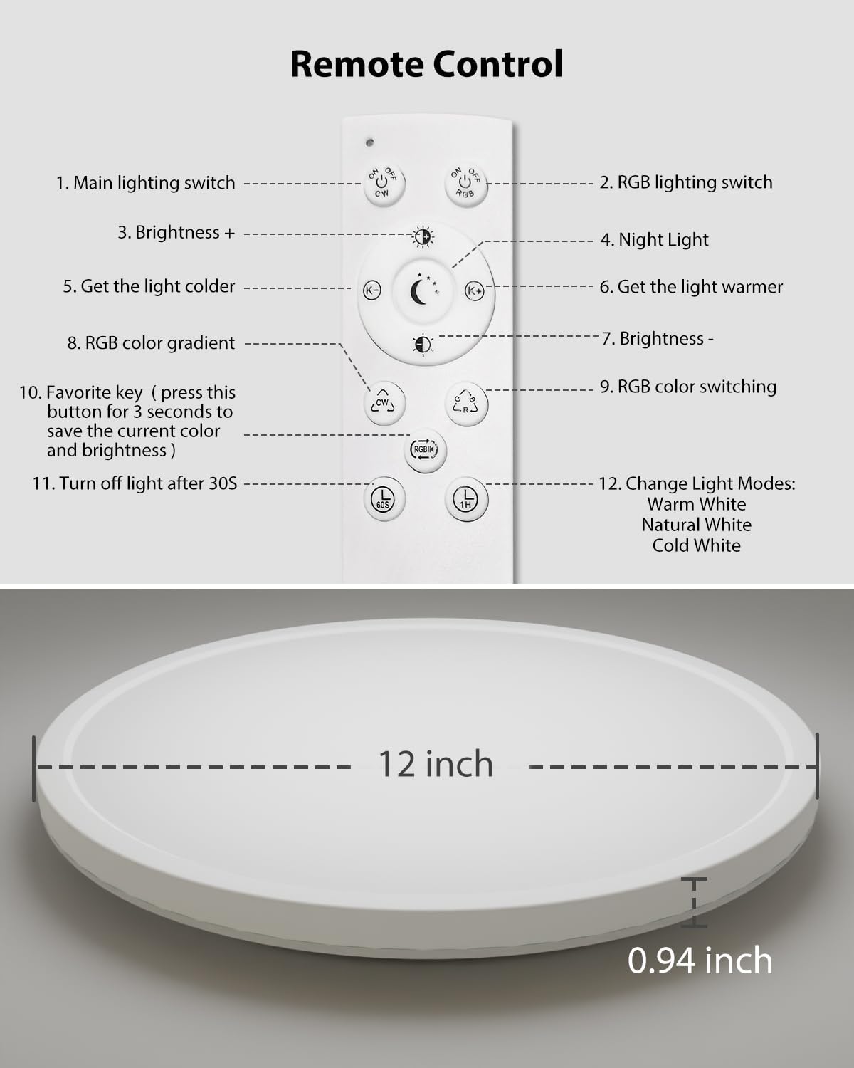30CM LED Ceiling Light with Remote & RGB Backlight