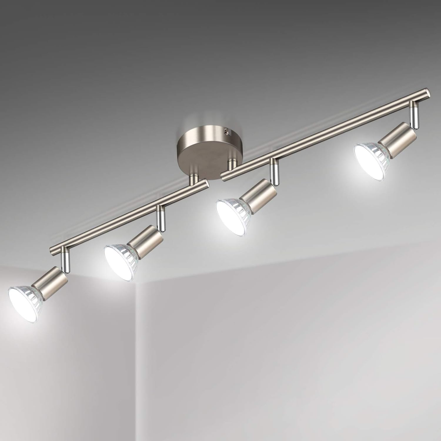 3-Way Rotatable LED Ceiling Spotlight – Matt Nickel with GU10 Bulbs