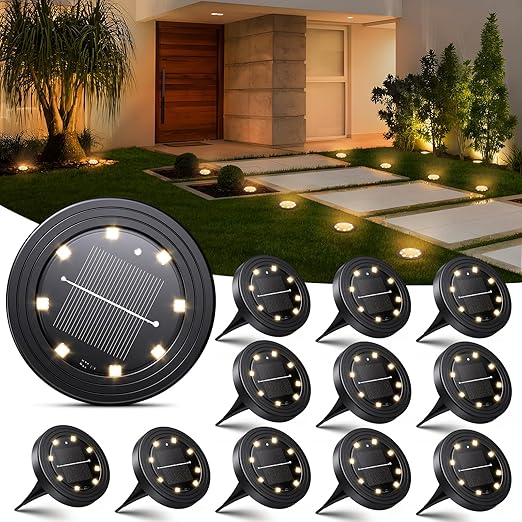 Solar Ground Lights 8‑Pack – IP68 Waterproof Pathway Lights