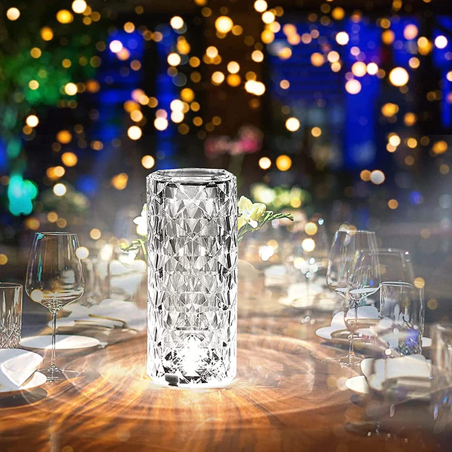 Crystal Diamond Table Lamp with 16 Color Changing RGB, USB Powered Rose Acrylic 3D Night Light for Bedroom & Living Room