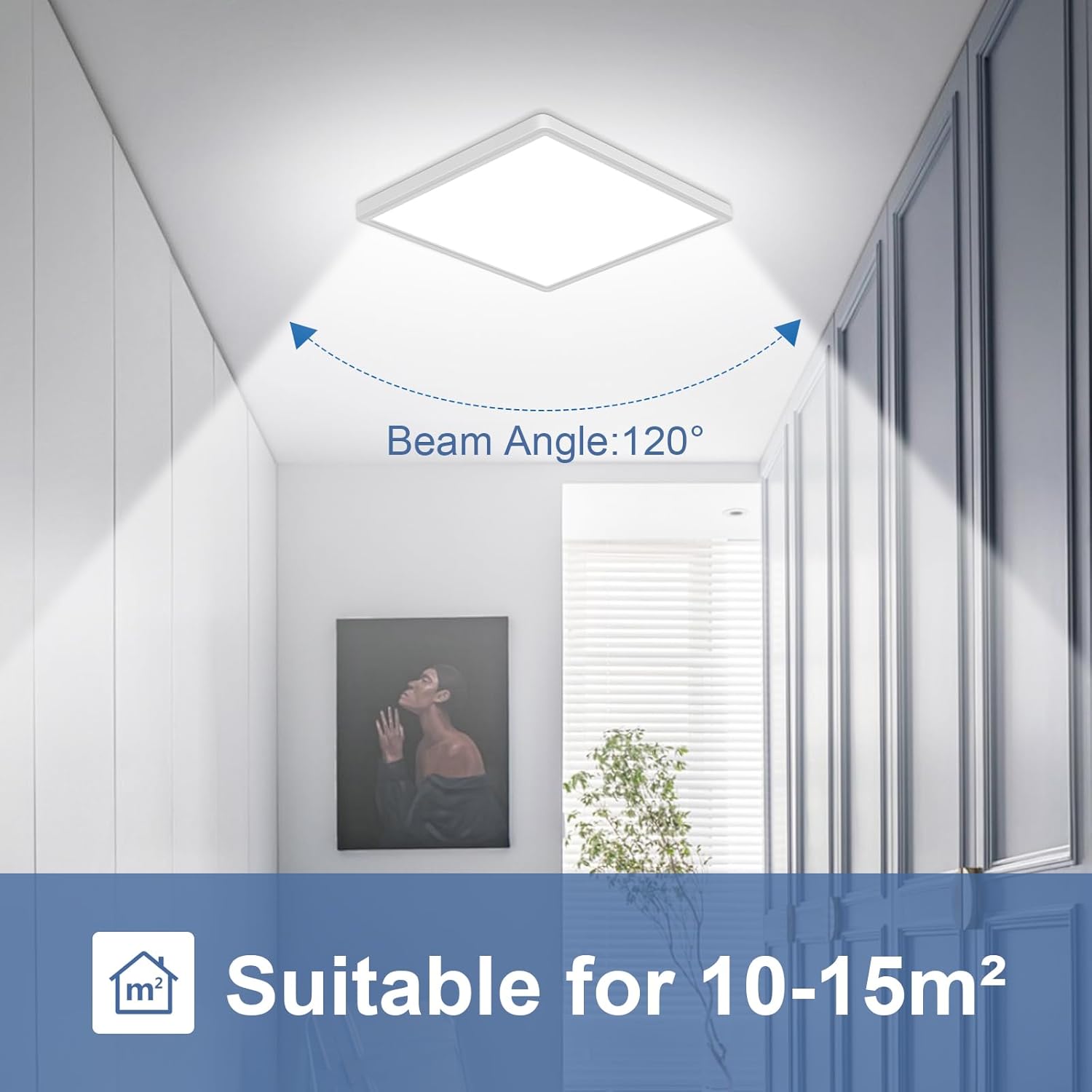 24W Square LED Ceiling Light 3240LM Super Bright, 6000K Cool White, IP44 Waterproof Bathroom Ceiling Light, Flush Mount LED Light for Kitchen, Bedroom, Living Room, Hallway, Office & Porch