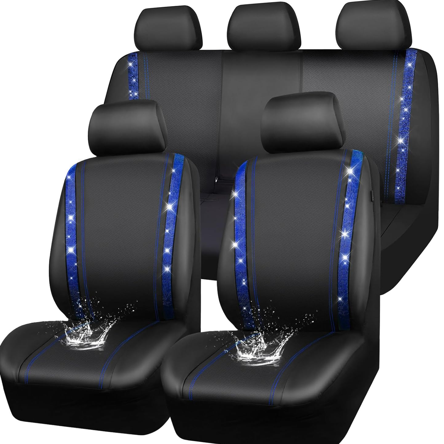 Luxury Bling Leather Car Seat Covers – 2PCS Front Shiny Diamond Set