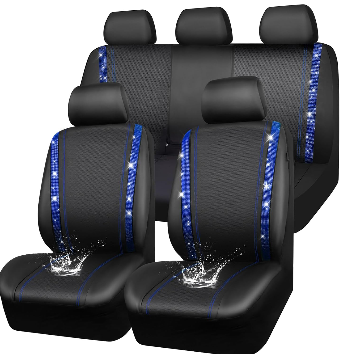 Luxury Bling Leather Car Seat Covers – 2PCS Front Shiny Diamond Set
