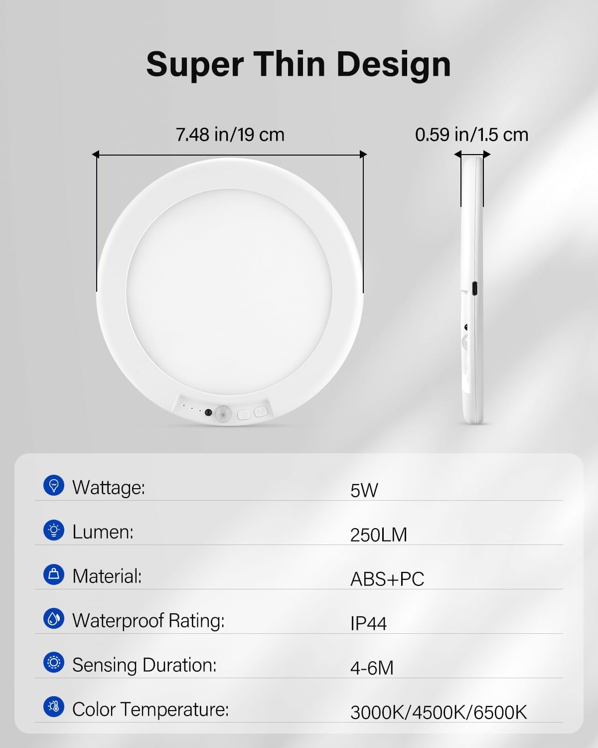 7.5" Battery Operated Motion Sensor Ceiling Light, Dimmable